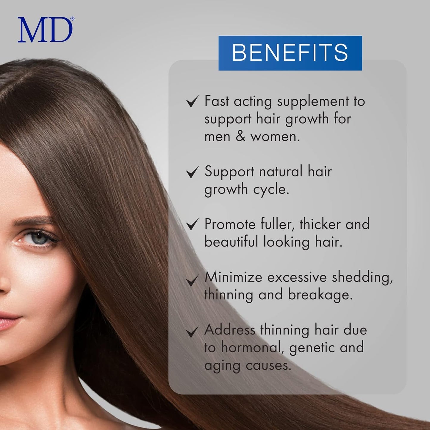 MD Nutri Hair Growth Supplement with Biotin (30 Capsules) | for Hair Loss, Minimizes Hair Shedding, Thinning, Breakage & Promotes Longer, Thicker Hair