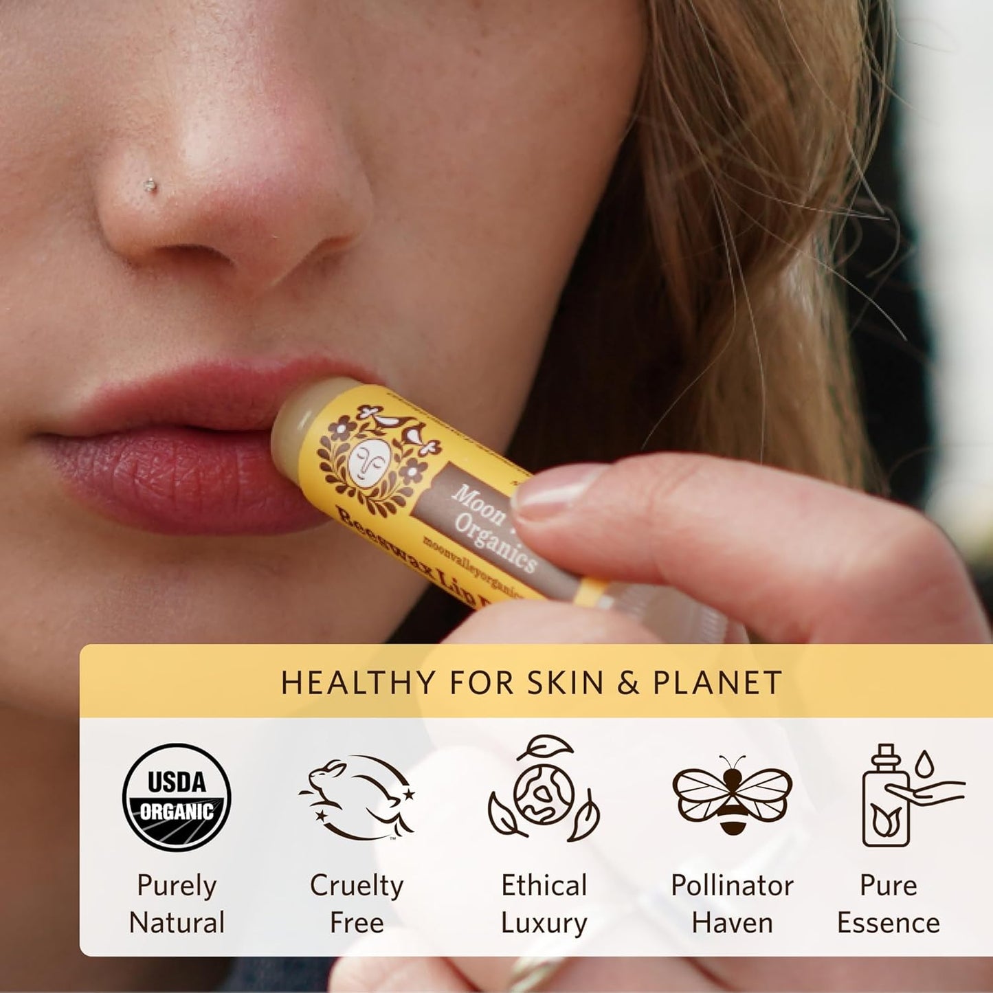 Moon Valley Organics Beeswax Lip Balm for Moisturizing Lips and Cuticles (SWEET HONEY, 6-Pack)