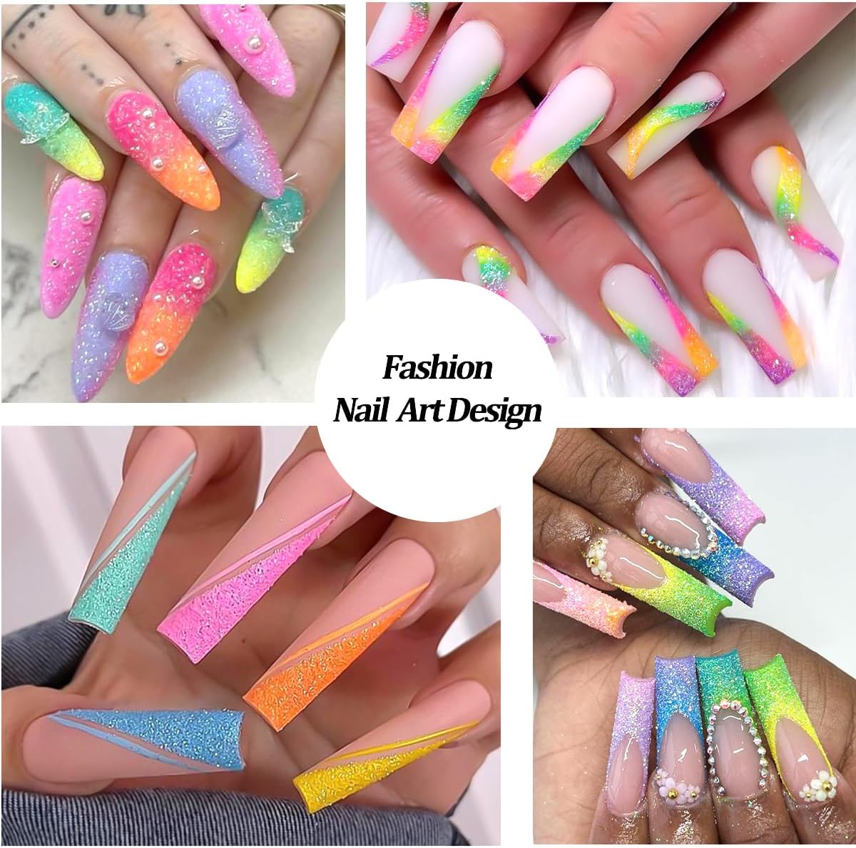 10 Bottle Shimmer Sugar Glitter Powder for Nails,Colorful Candy Coat Effect Iridescent Nail Dipping Powder Pigment, Fluorescent Chrome Dust and Stainless Steel Cuticle Pusher for DIY Manicure Decor