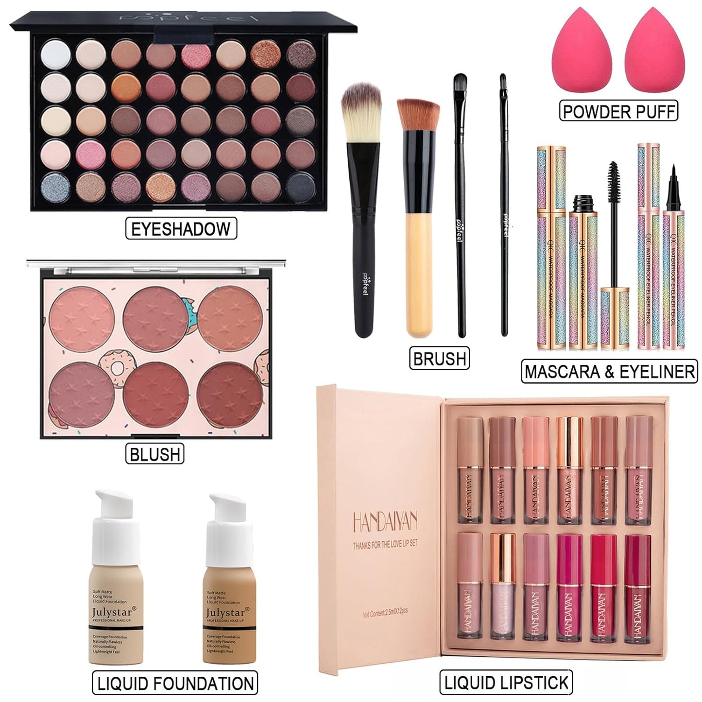 Makeup Kit for Women Full Kit, All in One Makeup Gift Set, Make up Kits for Beginners and Professionals - Eyeshadow Palette, Liquid Lipstick, Mascara, Blush, Eyeliner, Foundation, Brush