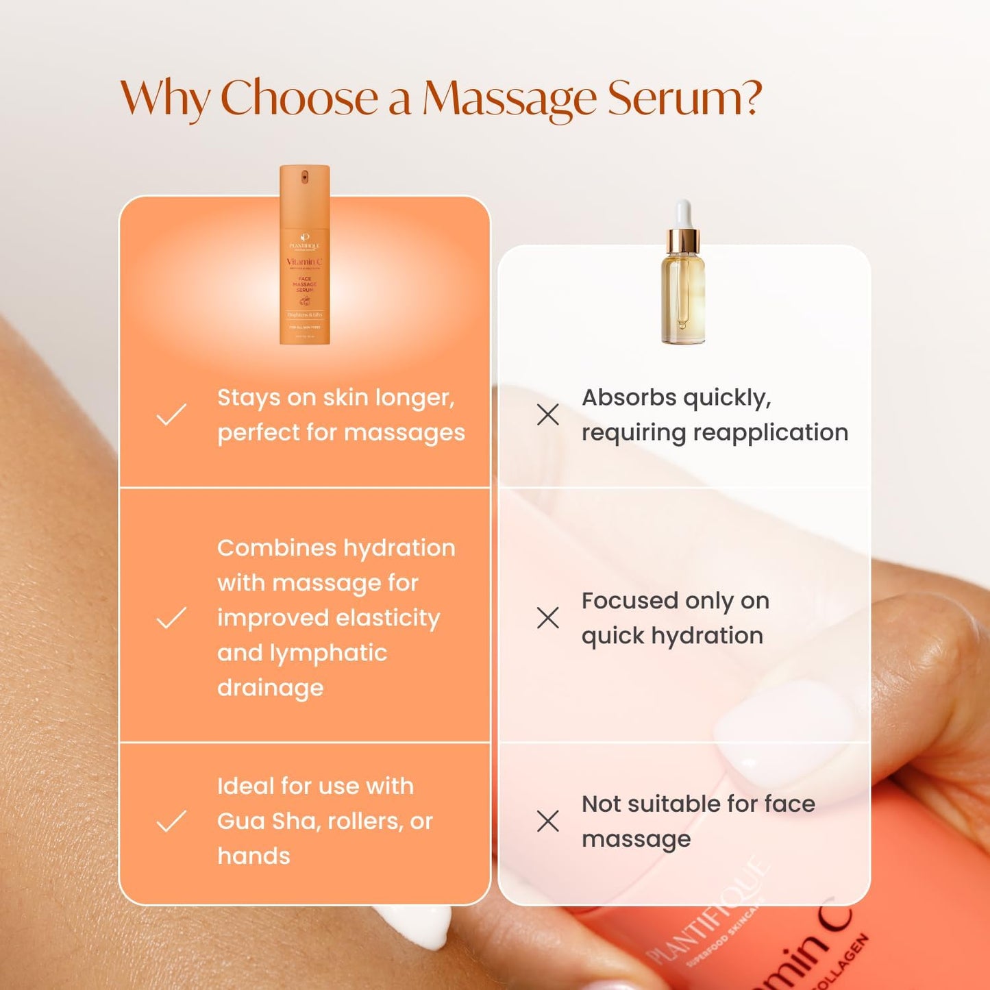 PLANTIFIQUE Korean Vitamin C Face Massage Serum – Hydrating Anti-Aging Collagen & Peptides Formula – Perfect for Gua Sha Facial Massage & Even Skin Tone Glow