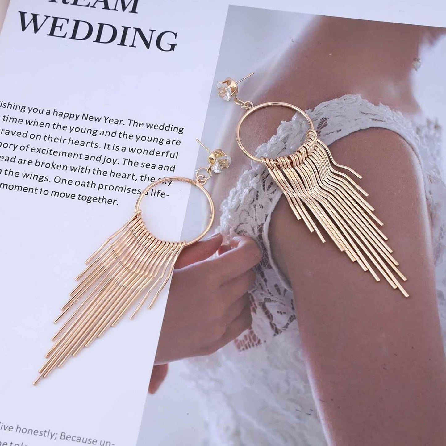 Boho Circle Bar Drop Earrings Hollow Circle Dangle Earrings Gold Chain Tassel Earrings Long Metal Tassel Earrings Jewelry for Women