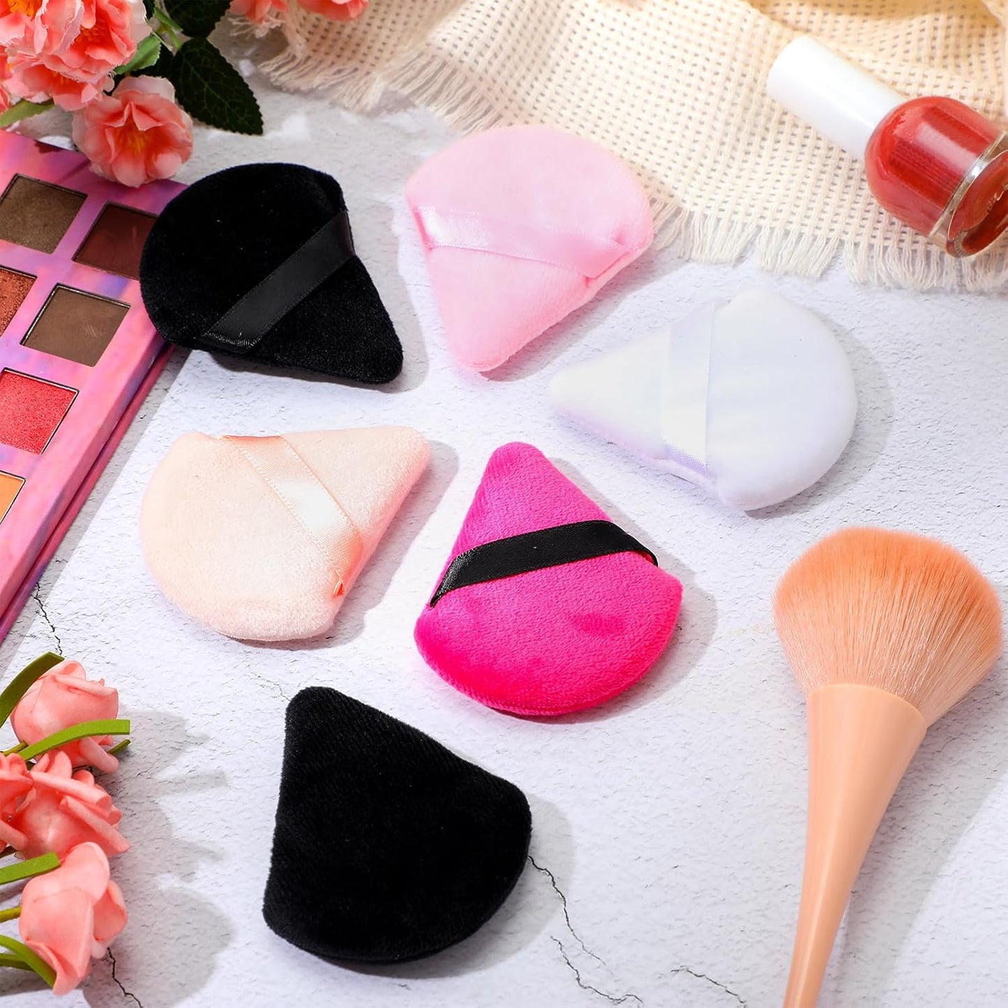 Meanplan 100 Pcs Powder Puff Face Soft Makeup Sponge Triangle Powder Puffs for Loose Velour Cosmetic Foundation Wet Dry Sponge Makeup Tools(Vivid Colors)