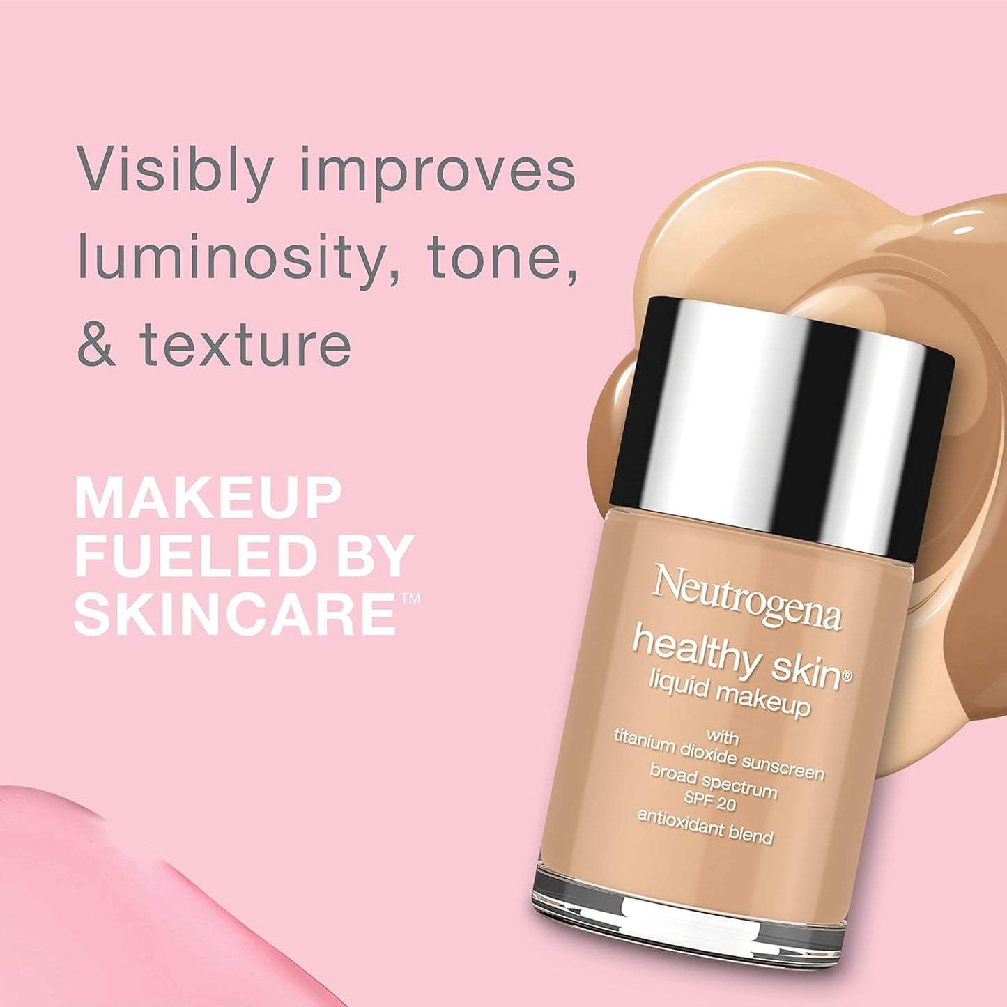 Neutrogena Healthy Skin Liquid Makeup Foundation, Broad Spectrum SPF 20 Sunscreen, Lightweight & Flawless Coverage Foundation with Antioxidant Vitamin E & Feverfew, 105 Caramel, 1 fl. oz