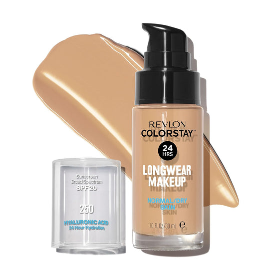 Revlon Liquid Foundation, ColorStay Face Makeup for Normal & Dry Skin, SPF 20, Longwear Medium-Full Coverage with Natural Finish, Oil Free, 250 Fresh Beige, 1 Fl Oz
