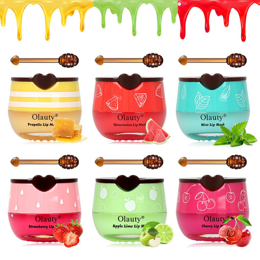 6 PCS Bee Lip Balm Lip Care,Fruit Extract &Vitamin E with Propolis Lip Sleeping Mask Honey Pot,Hydrating Prevention Dry,Moisturizing Lip Mask Overnight Reduces Lip Lines