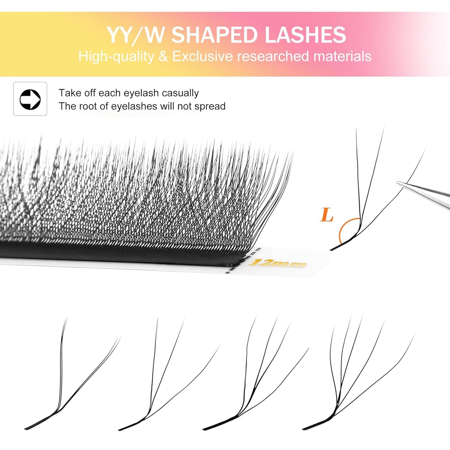 W Lash Extensions 4D Eyelash Extensions W Shape 0.07mm Thickness L Curl 10mm Premade Fans W Lashes Individual Lashes Matte Black 12 Rows False Eyelashes Volume Lashes(W-4D-0.07-L,10mm)