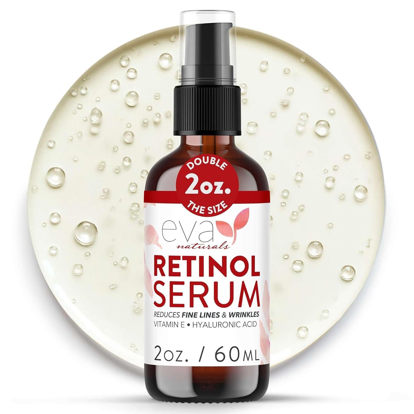 Eva Naturals Retinol Serum for Face – Anti Aging Night Serum with Hyaluronic Acid, Vitamin E, Witch Hazel, Aloe – Wrinkle Moisturizer, Dark Spot Corrector, Acne Scar Treatment, Skin Brightening – 2oz