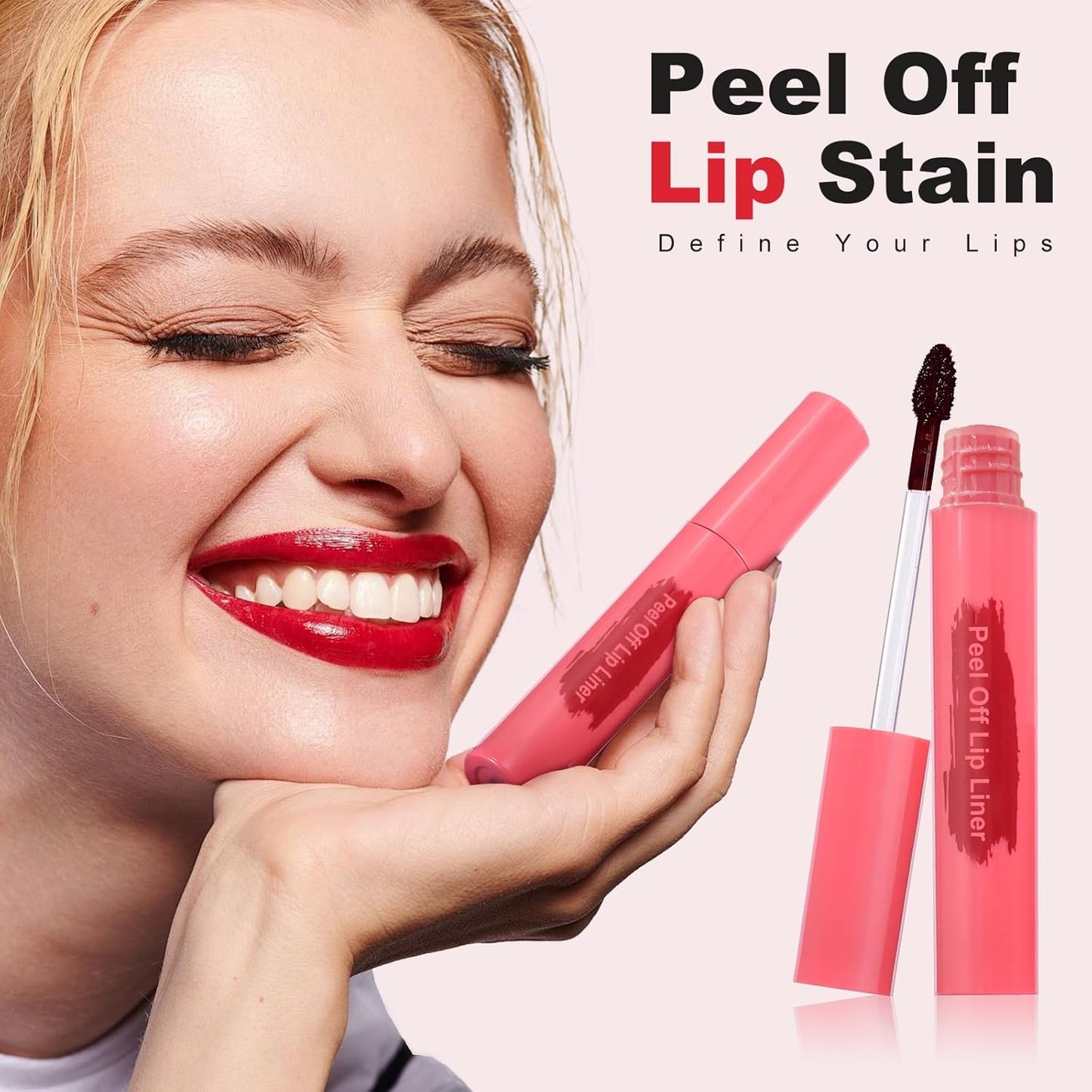 Lip Liner - Lip Stain Peel Off Moisturizing Long-Lasting & Waterproof Transfer Proof & Plumping, Non-Stick Cup Lip Liner Stain Tint For All Skin Types (Rose, 1 PCS)