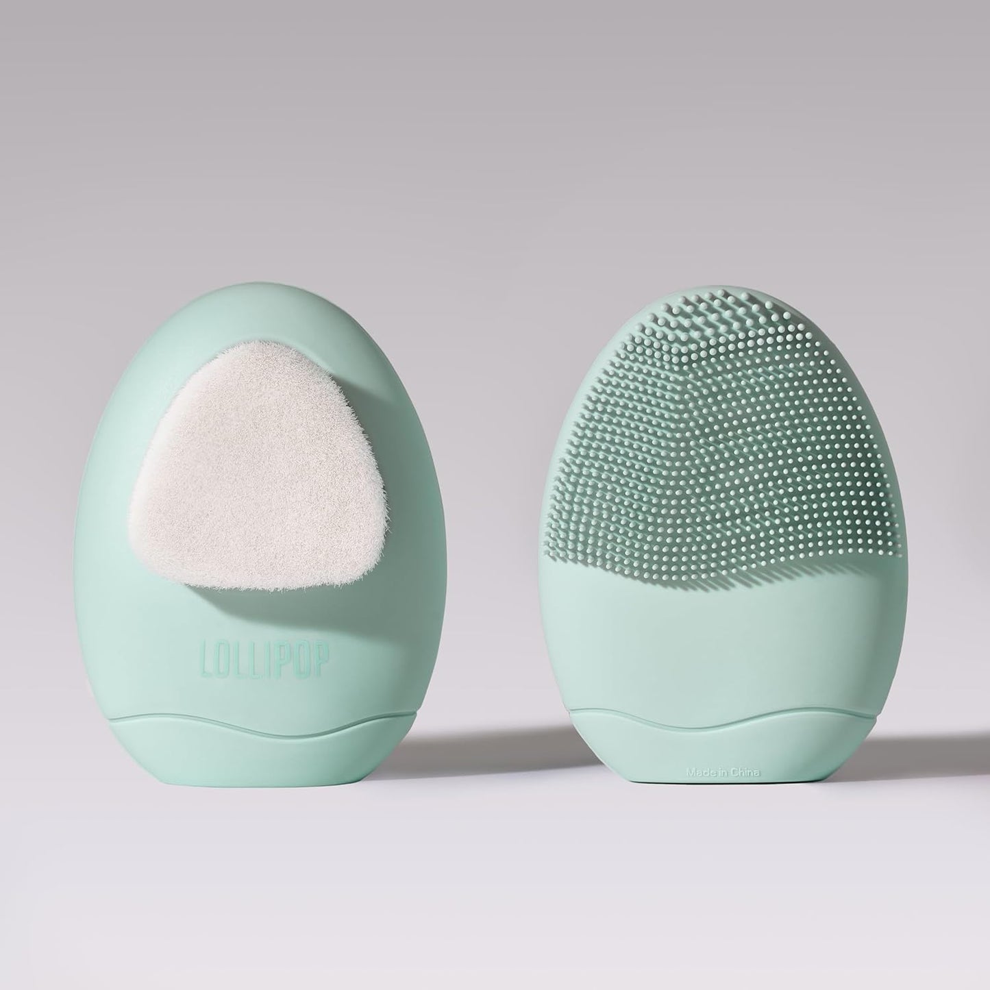 LOLLIPOP Dual-Sided Facial Cleansing Brush | Palm Size Silicone Face Exfoliator and Soft Fiber Cleanser | Manual Face Scrubber for Pores, Makeup Removal, Blackhead and Skincare Routine, Minty