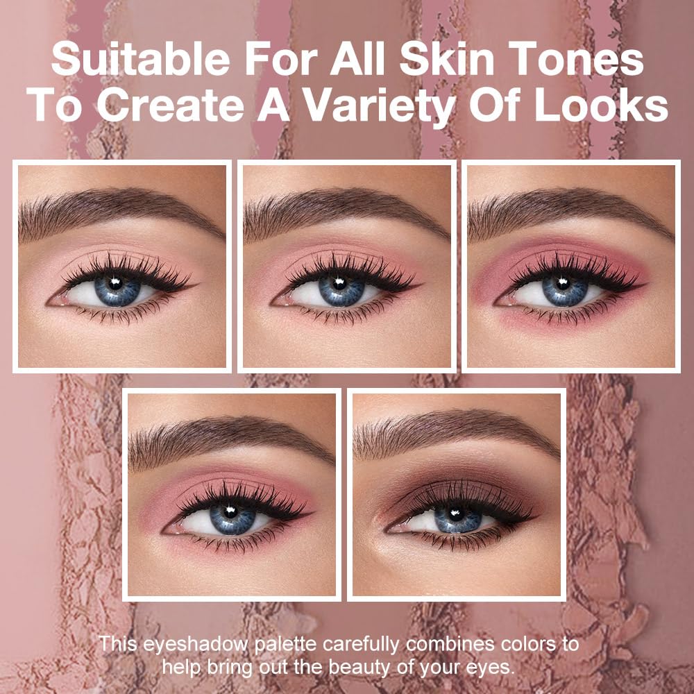 Neutral Nude Brown Eyeshadow Palette Makeup, 5 Colors Velvety Matte Finish, Romantic Peach Mauve Eye Shadows, Natural Everyday to Eye Makeup Looks, for Brown Eyes Long Lasting Naturing-Looking 04#
