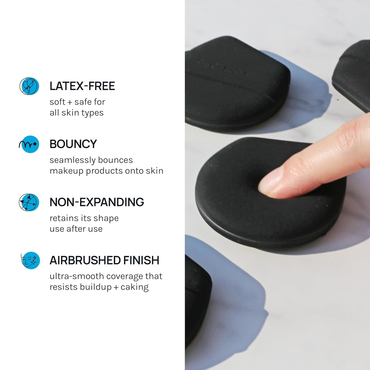 AOA Studio Silky Silicone Makeup Sponge Set, Reusable Cosmetic Applicators Extra Soft Rubycell Makeup Sponges (Onyx)