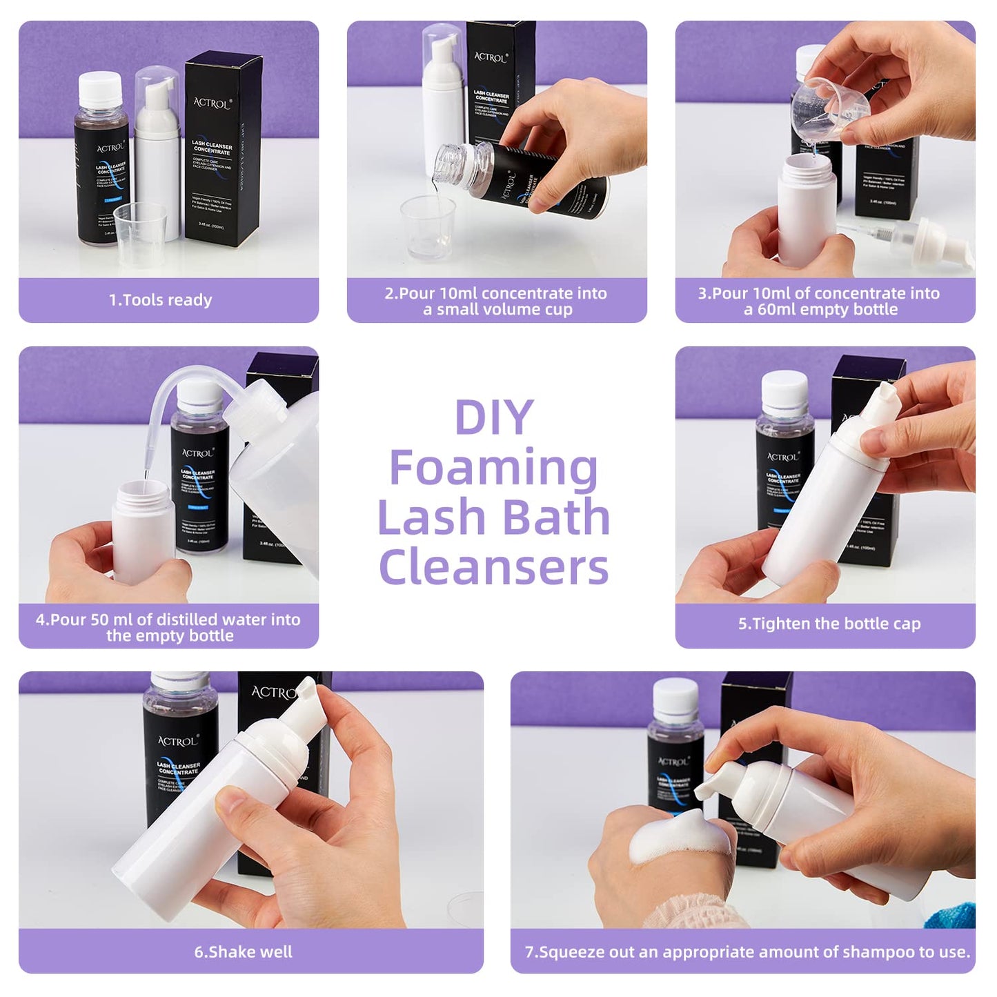 Eyelash Cleanser Concentrate 100ml Green Tea Professional Lash Shampoo Foaming Cleanser Paraben & Sulfate Free Non-lrritating Wash for Extensions Lashes with Salon Home Care-Makes 20 Bottles
