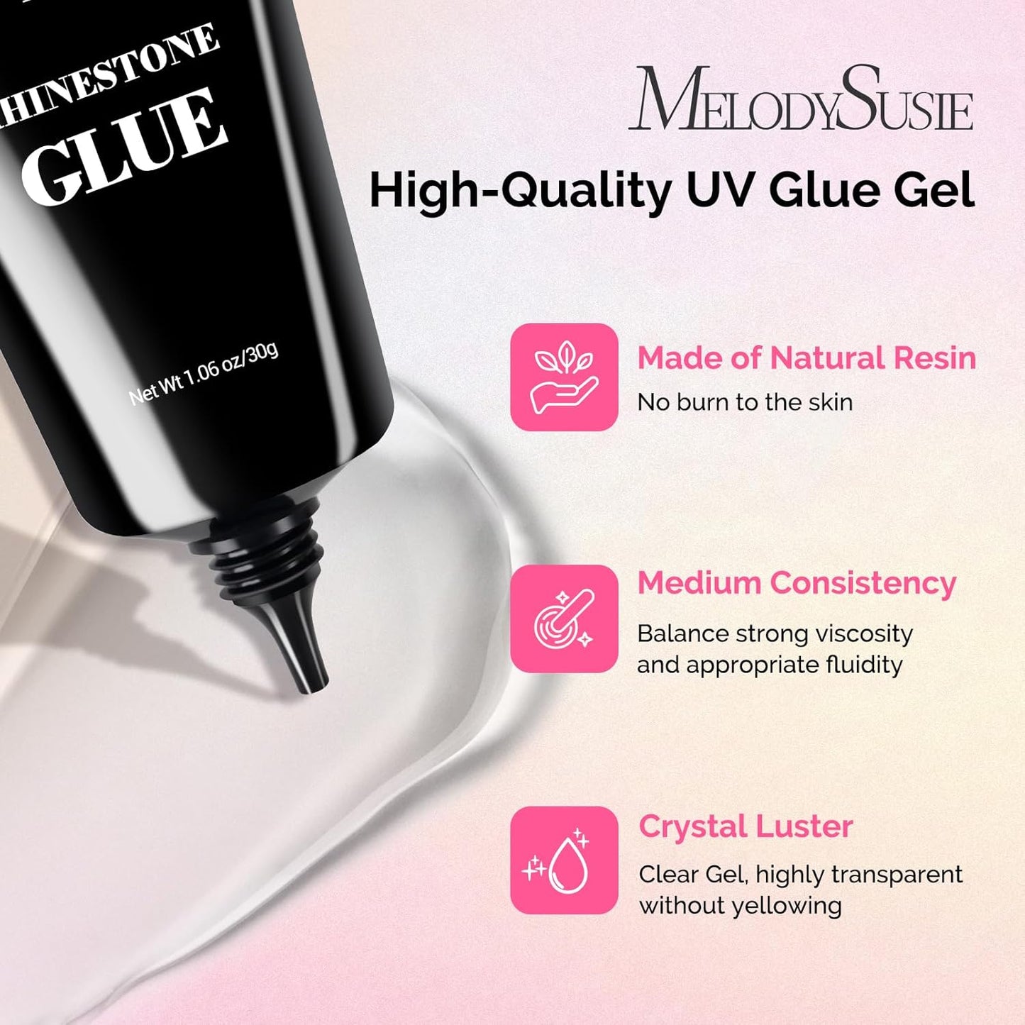MelodySusie Nail Rhinestone Glue Set, 3D Gel Nail Art Design Strong Adhesive Nail Gem Glue for Nail Charms Gems Jewelry Decoration DIY Manicured at Home Cured Need Beauty Gifts for Women
