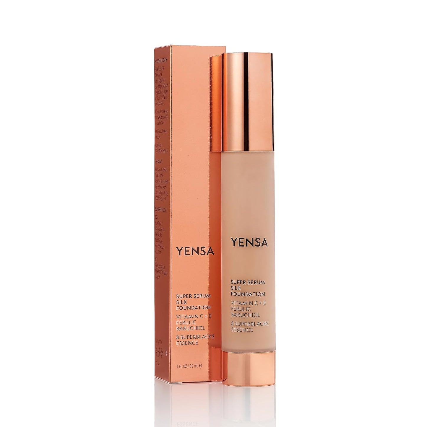 YENSA Super Silk Foundation - Full Coverage, Age-defying complex of Vitamin C, E, Ferulic, and Bakuchiol Oil (Deep 3) 1.0 fl oz