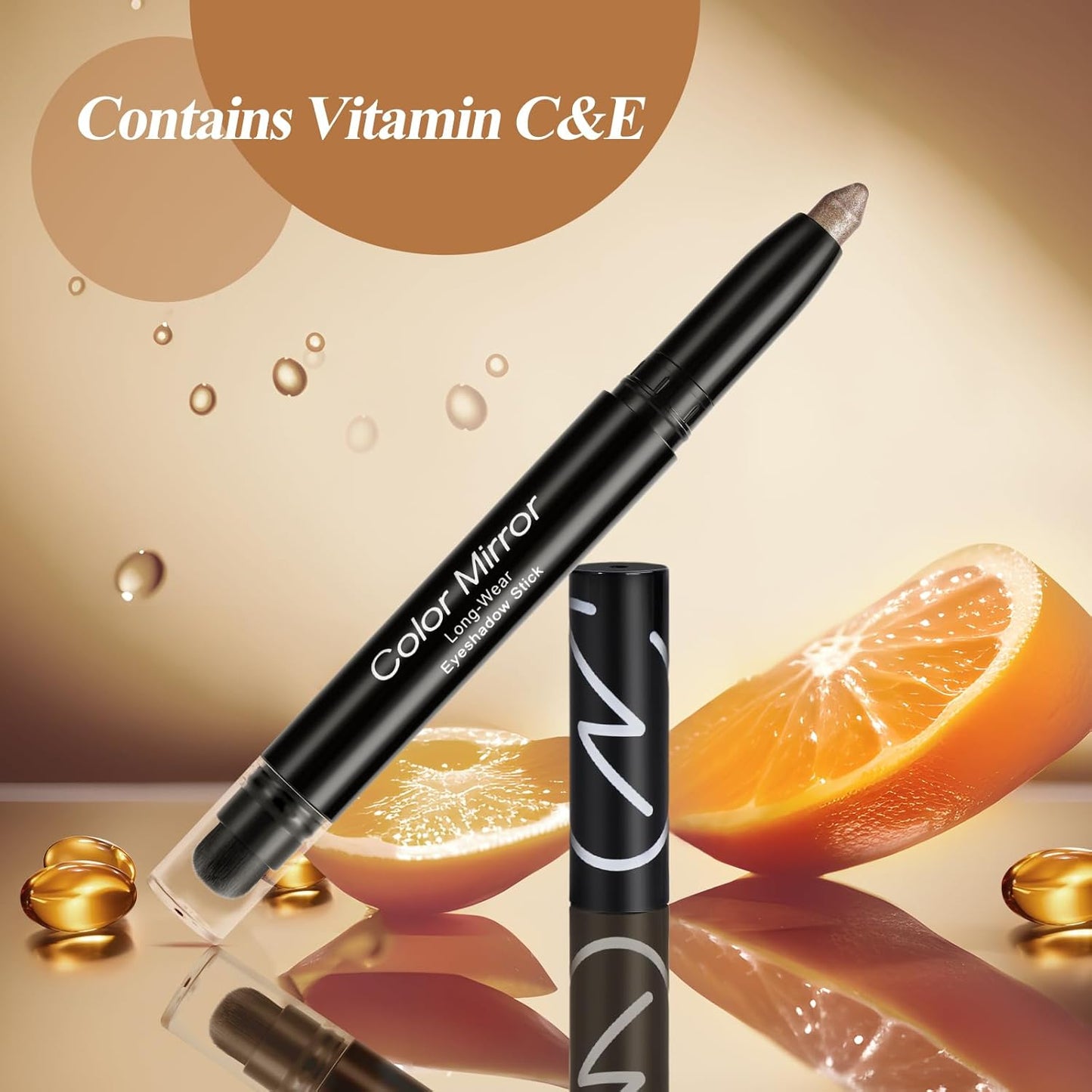 Cream Waterproof Hypoallergenic Eyeshadow Stick, long wear Metallic Glitter Matte Eye Shadow Pencil With Makeup Brush, Eye Brightener, 56 Bronze Metallic