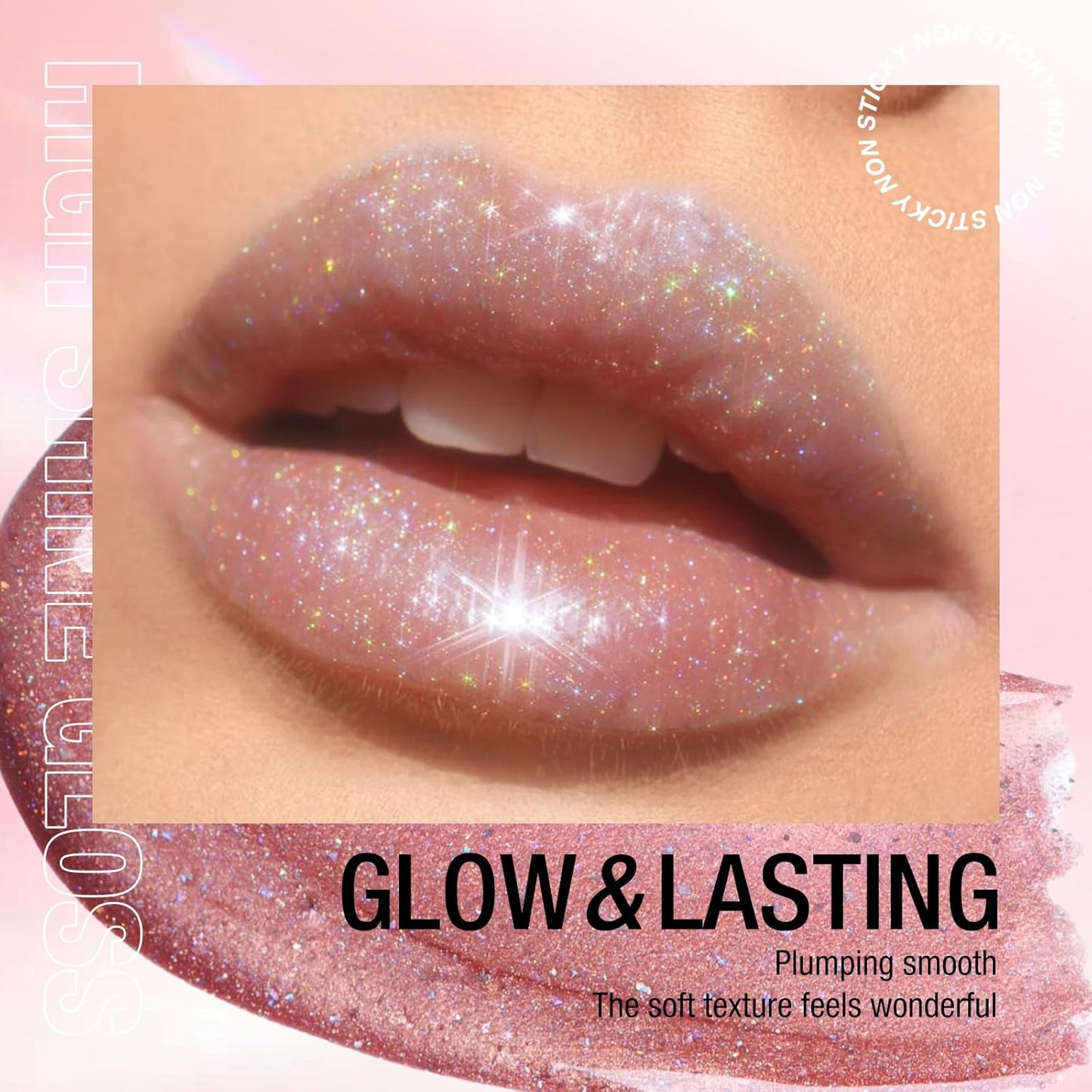 LANGMANNI 2 Colors Diamond Glitter Lip Gloss Set,Long Lasting High Shine Shimmer Liquid Lipstick Set,Hydrating,Moisturizing Lip Gloss Kit Gift Makeup For Girls(#07+08)