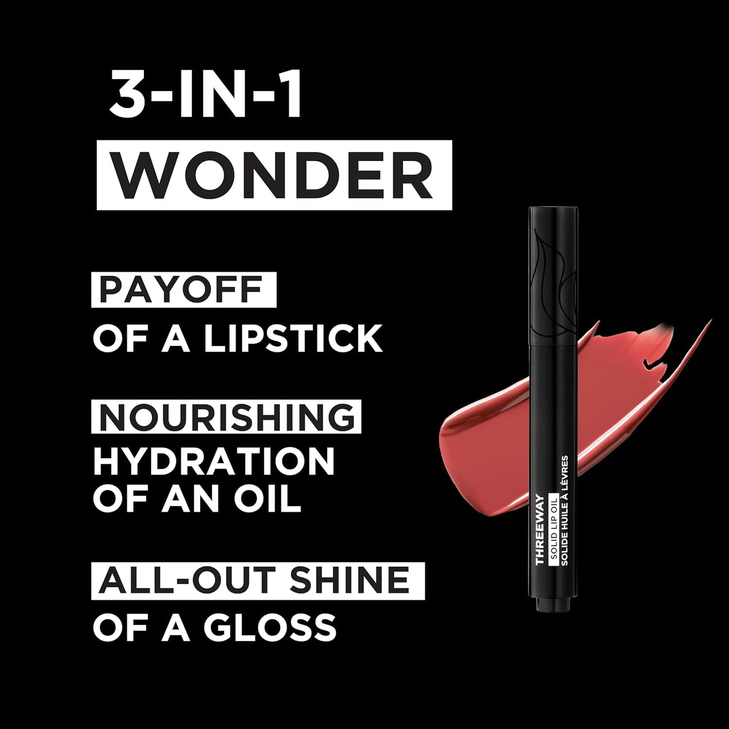 Deck of Scarlet Threeway Solid Lip Oil, Vegan Formula With Hyaluronic Acid and Hydrating Oil Blend, Glossy Finish - Natural Nectar