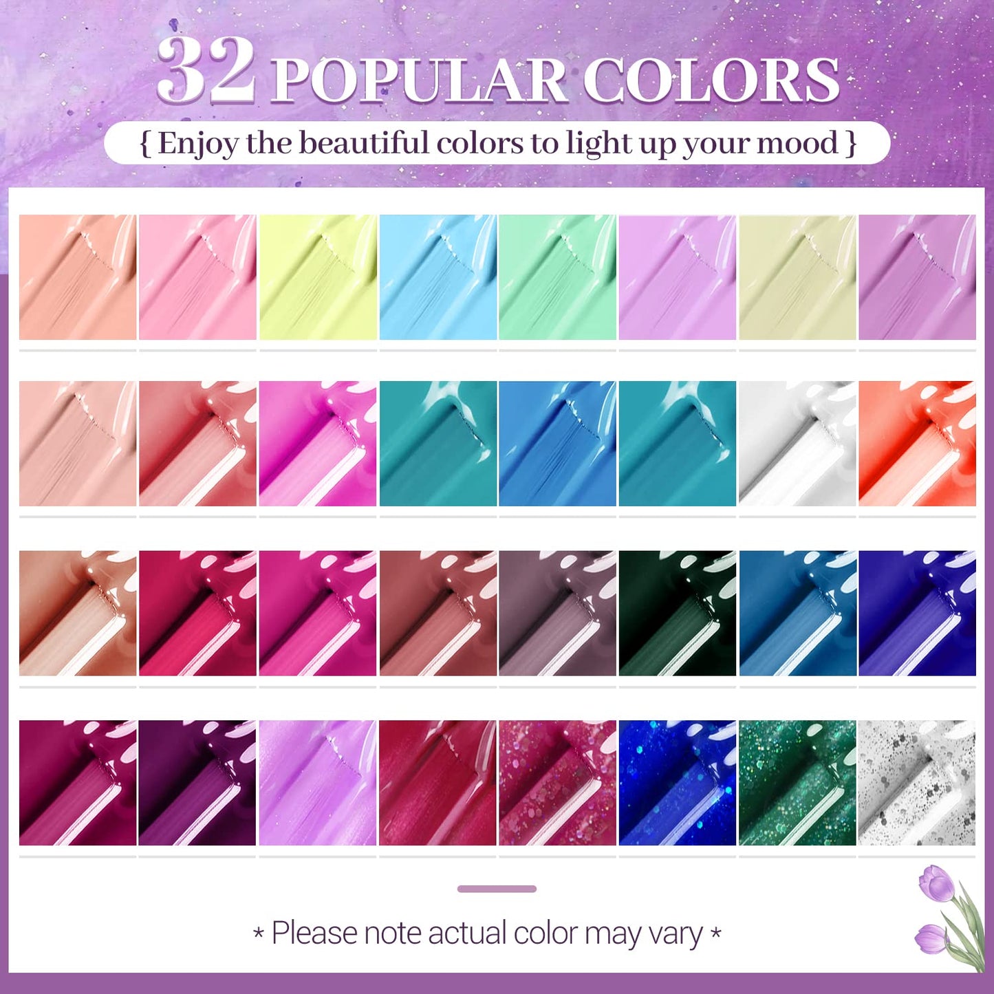 JODSONE 32+4 Pcs Gel Nail Polish Kit Soak Off Gel Polish Set Glitter Gel Nail Kit Nail Art Salon DIY at Home Manicure Kit