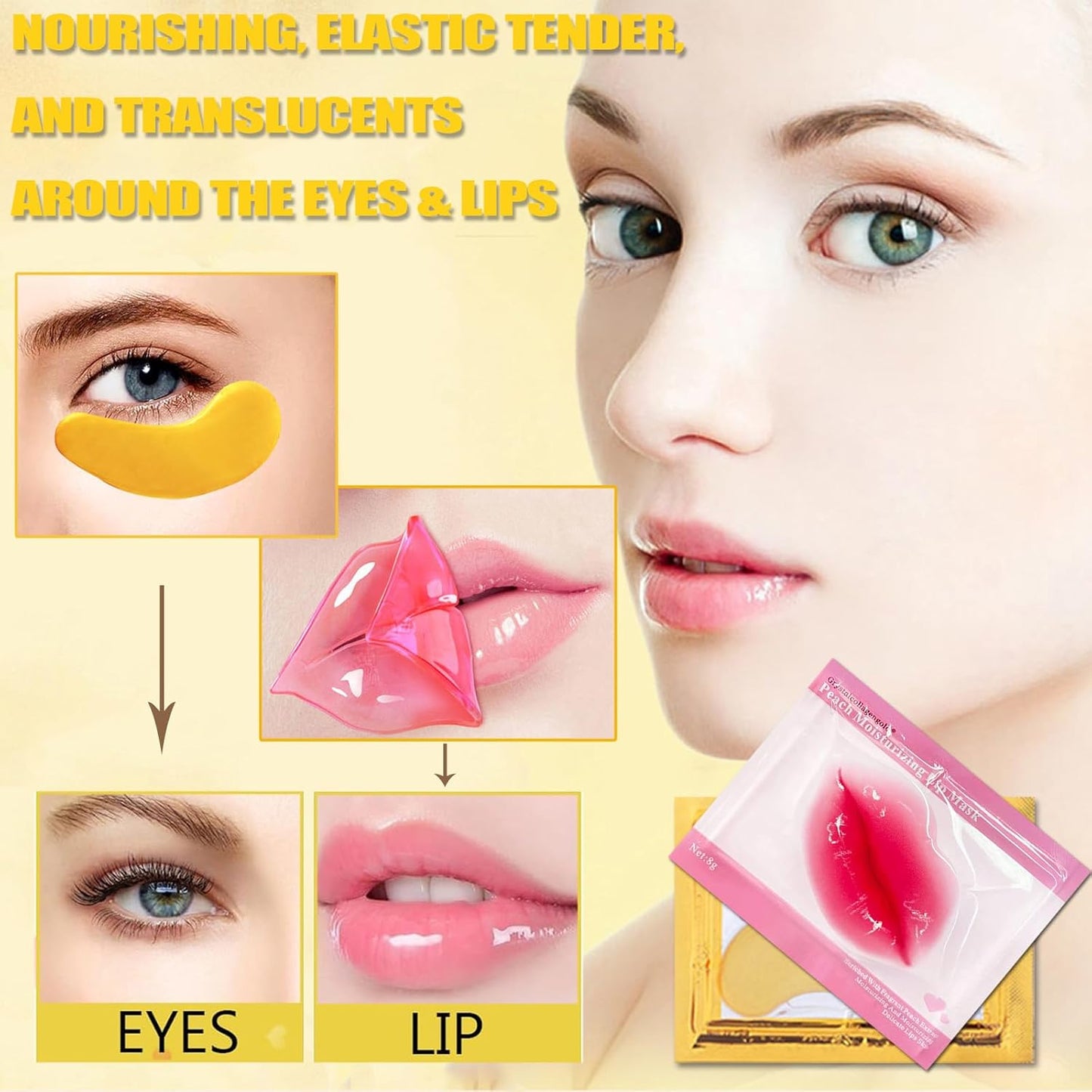 30PCS Lip Masks & 24k Gold Eye Mask, Collagen Eye Mask for Puffy Eyes and Dark Circles Treatments Under Eye Bags,Effectively Nourishes the Lip & Eye Skin,Anti-Aging Eye Patches and Lip Mask