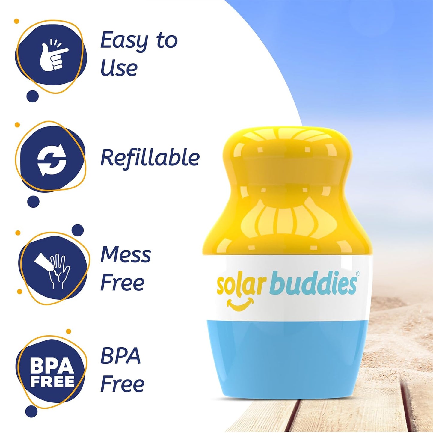 Blue Bag Bundle Set For Solar Buddies Refillable Roll On Sunscreen Suncream Applicator Bag Bundle With Applicator Carabina Clip For Families, Kids, Adults, Travel Set