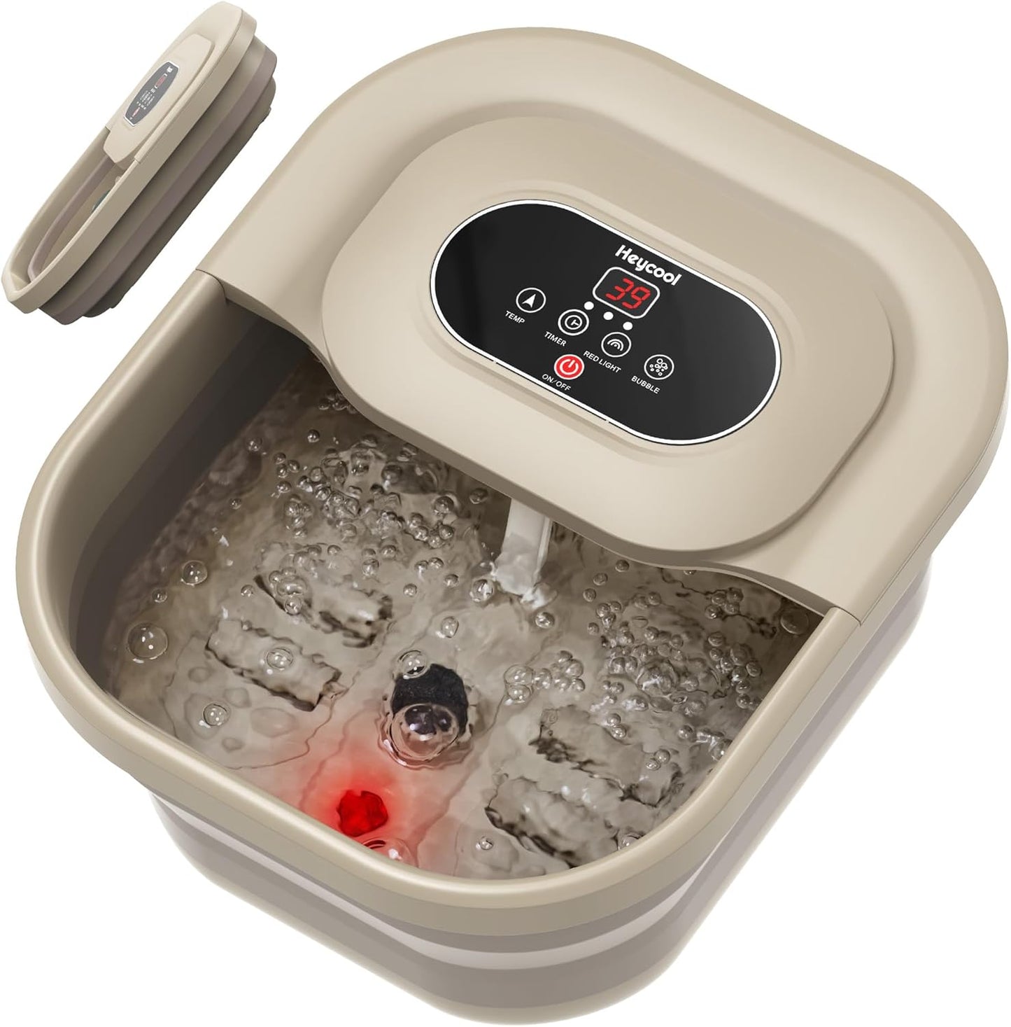 Collapsible Foot Spa with Heat, Bubble, Temperature Control, Foot Spa Bath Massager with 8 Massage Rollers, Pumice Stone, Pedicure Foot Bath for Relaxation,Stress Relief