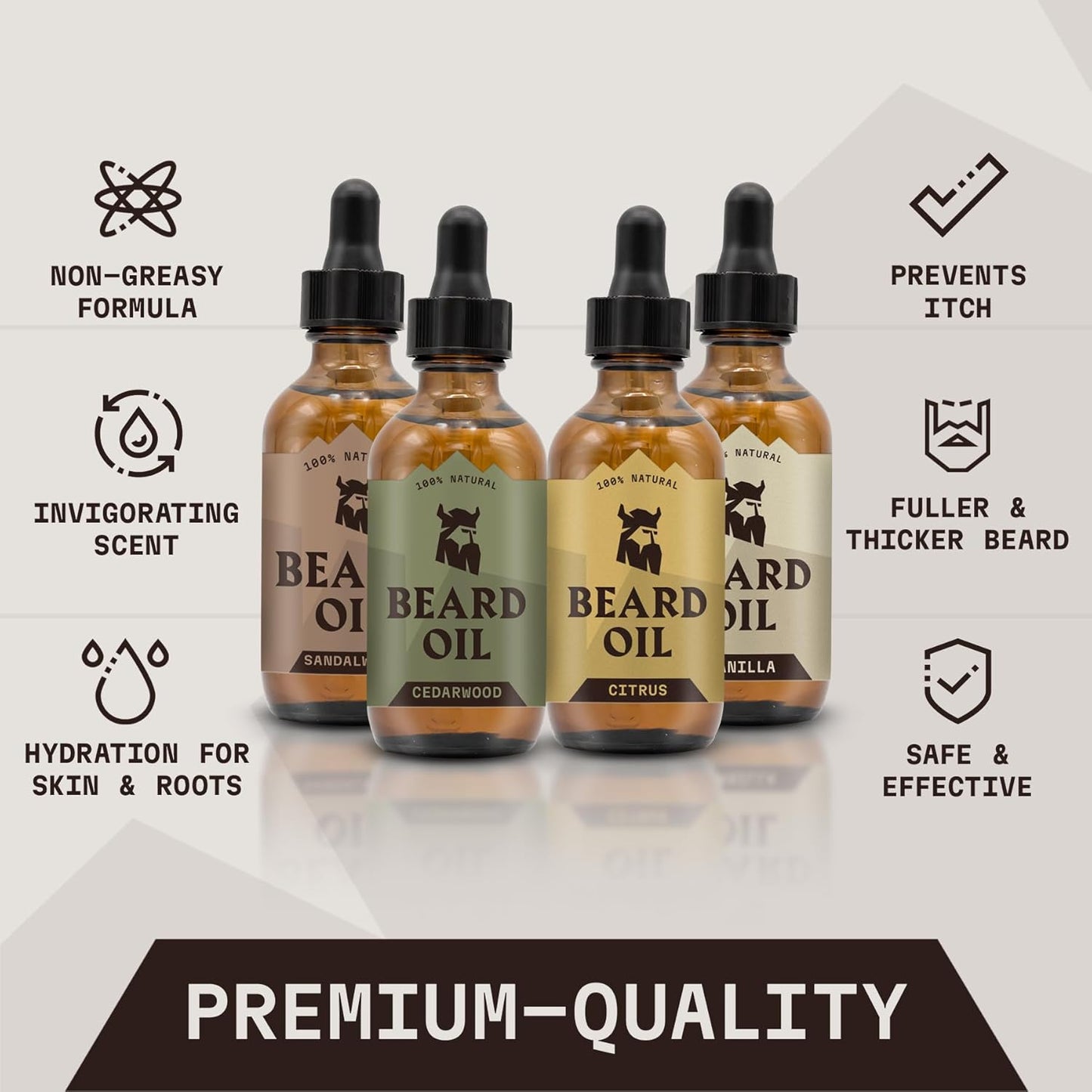 Striking Viking Beard Oil for Men - 0.66 Fl Oz, 4 Pack of Vanilla, Sandalwood, Cedarwood, Citrus - Naturally Derived Conditioner with Almond, Tea Tree, Argan & Jojoba Oil for Beard Growth & Softening