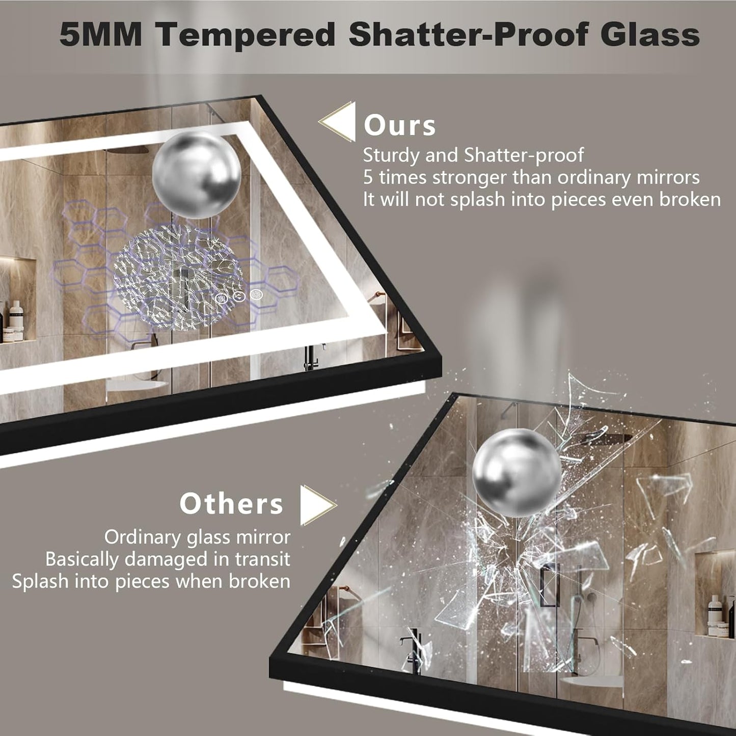 OKPAL 50x30 LED Bathroom Mirror with Black Frame, Lighted Bathroom Vanity Mirror, Front and Backlit, Dimmable, Anti-Fog, 3 Colors, Shatterproof, ETL Listed, Horizontal/Vertical