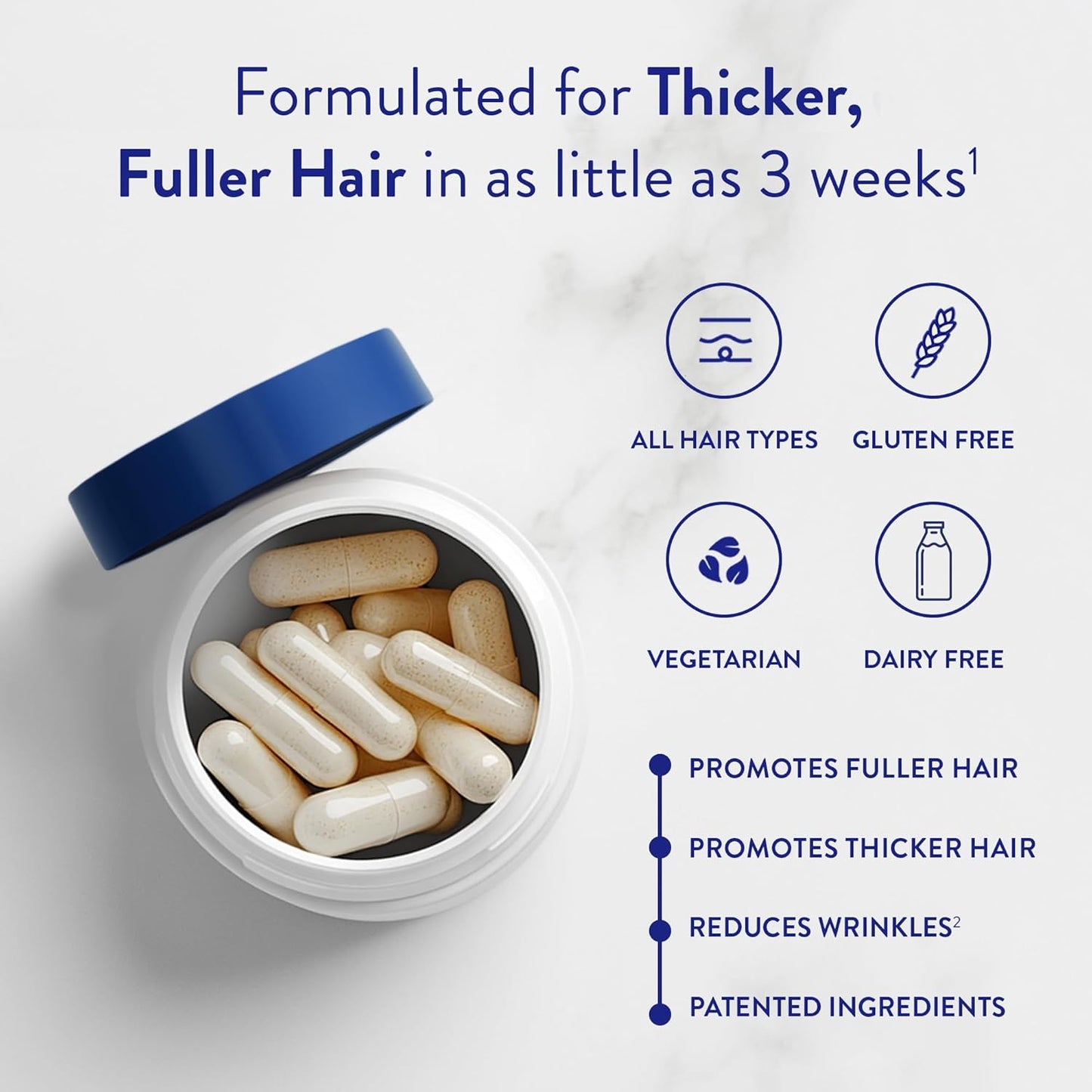 Routine Wellness Hair Growth Supplement - Clinically Proven for Thicker, Fuller Hair - Reduces Wrinkles, Fine Lines - Gluten Free, Ideal for Women & Men with Thinning Hair - 1 Bottle, 30 Day Supply