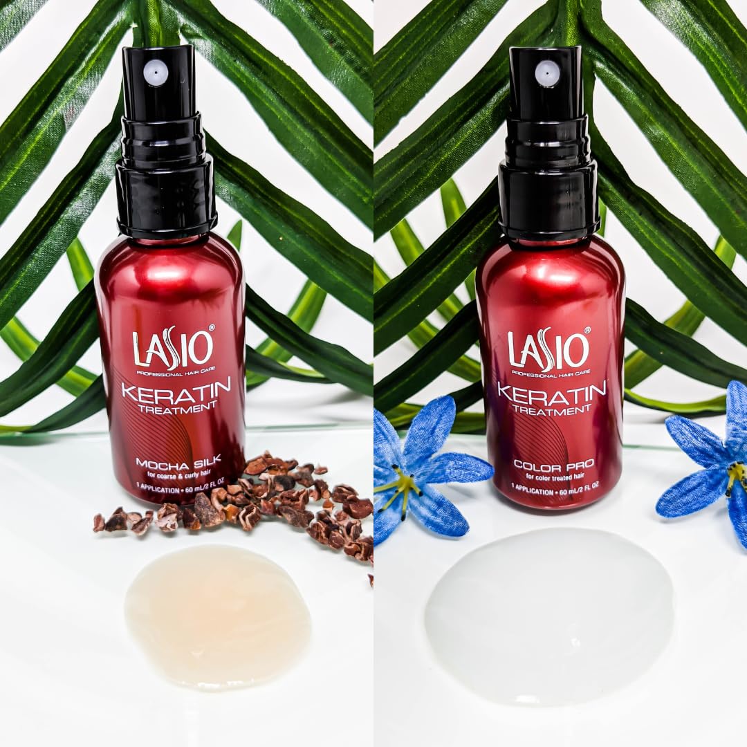 Lasio Pro Keratin Hair Treatment Kit for Salon Use– Includes Keratin Tropic, One Day, Mocha Silk, Color Pro & Hypersilk Clarifying Shampoo (2 Oz Each – Reduces Curls, Eliminates Frizz, Repairs & Shine