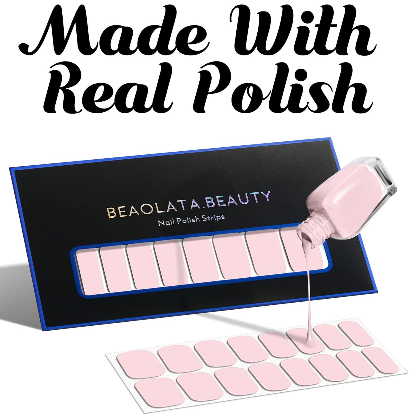 Nail Polish Strips, 32PCS Salon Quality Wraps, Long Lasting Gel Nail Stickers for Women Easy Apply& Remove (Spring on The Tips White)