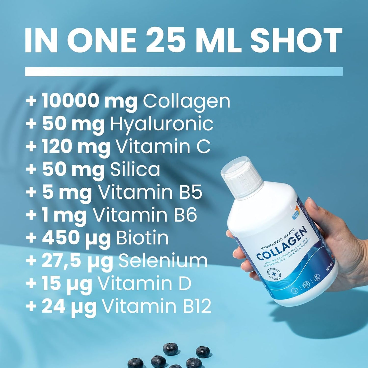 Swedish Nutra - 10,000 mg Hydrolyzed Marine Collagen Liquid Supplement - 500 ml, 20 Day Supply | Hyaluronic Acid, Biotin and Vitamin C to Support Healthy Hair, Skin, Nails and Joints | Sugar-Free