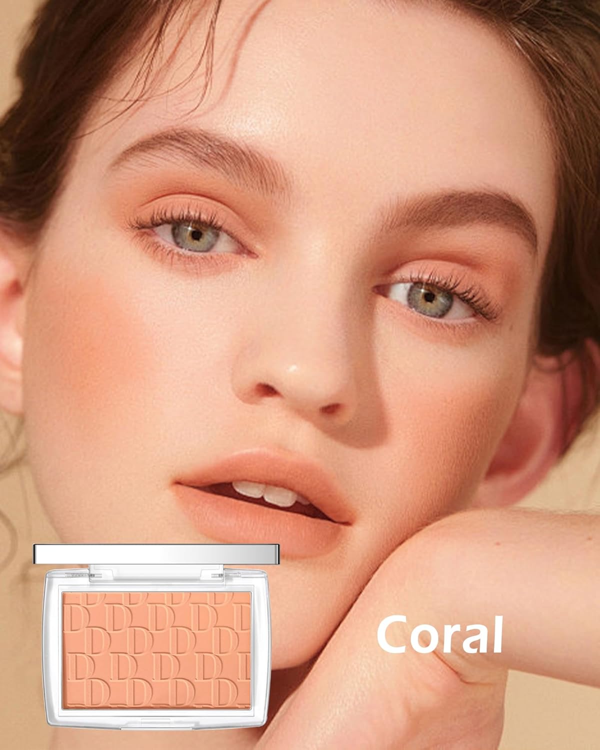 Powder Blush Palette, Matte Powder Makeup Blush for Cheeks, Natural Glow Face Blush Contour Palette, Lightweight, Smooth, High Impact Buildable Color, Long-lasting All-Day Face Enhancing -#Coral