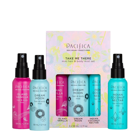 Pacifica Hair & Body Mist Take Me There Travel Size, Gift Set, Fragrance, Perfume Body Spray, Island Vanilla, Dream Moon, Silver Moon (Set of 3) Clean Vegan & Cruelty-Free Dermatologist Tested