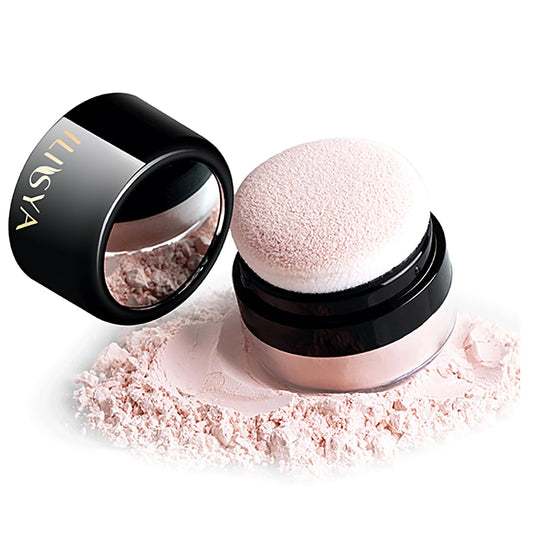 Setting Powder Lightweight Loose Powder Finishing Powder Long-Lasting Face Powder Waterproof with Soft Mushroom Powder Puff & Mirror, Shimmery Finish,0.28 Oz (Soft Pink/Shimmering)