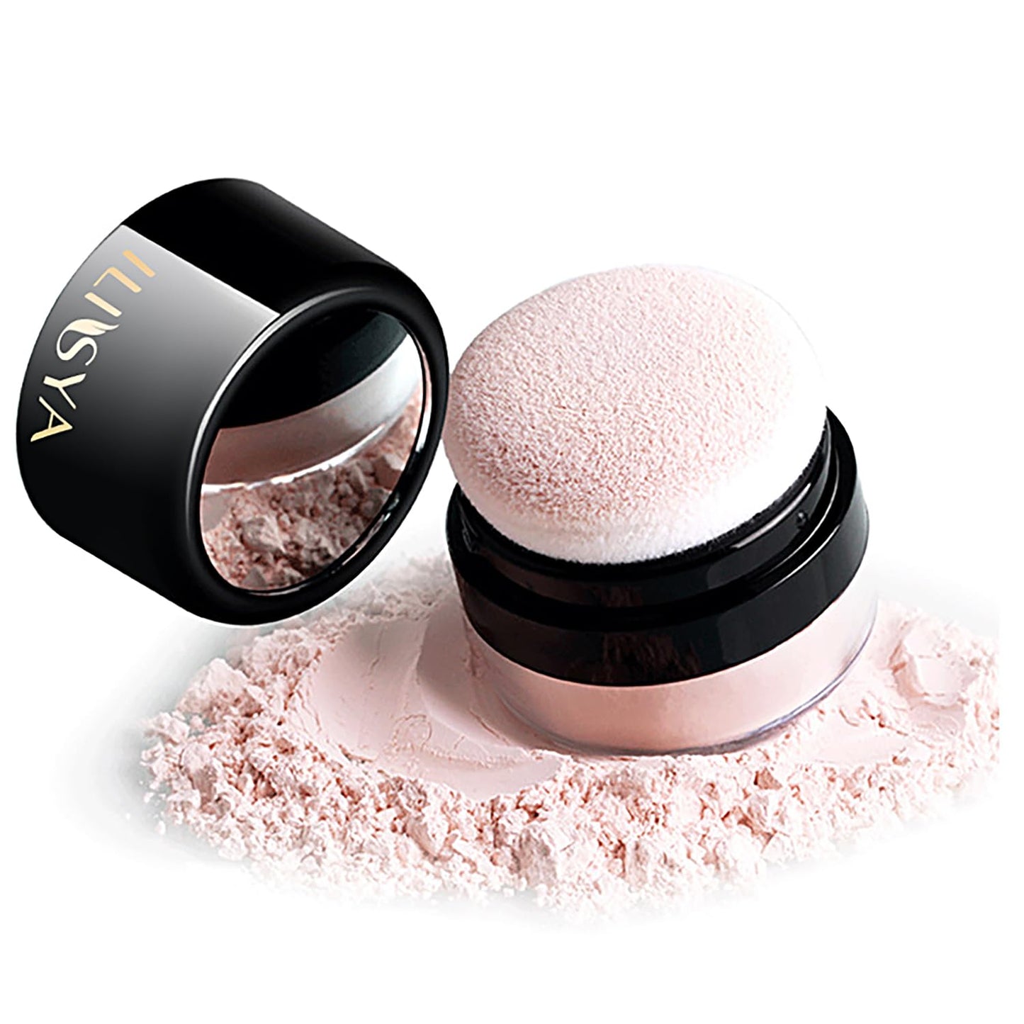 Setting Powder Lightweight Loose Powder Finishing Powder Long-Lasting Face Powder Waterproof with Soft Mushroom Powder Puff & Mirror, Shimmery Finish (Soft Pink/Shimmering)-2 Boxes