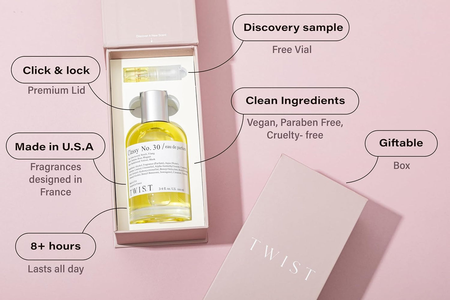 Twist - Classy No. 30 - Eau De Parfum Inspired by Chane. No. 5, Long-Lasting Perfume For Women, Floral & Aldehyde, Vegan, Clean Ingredients, Fragrance - Spray 100 ml | 3.4 fl. oz.