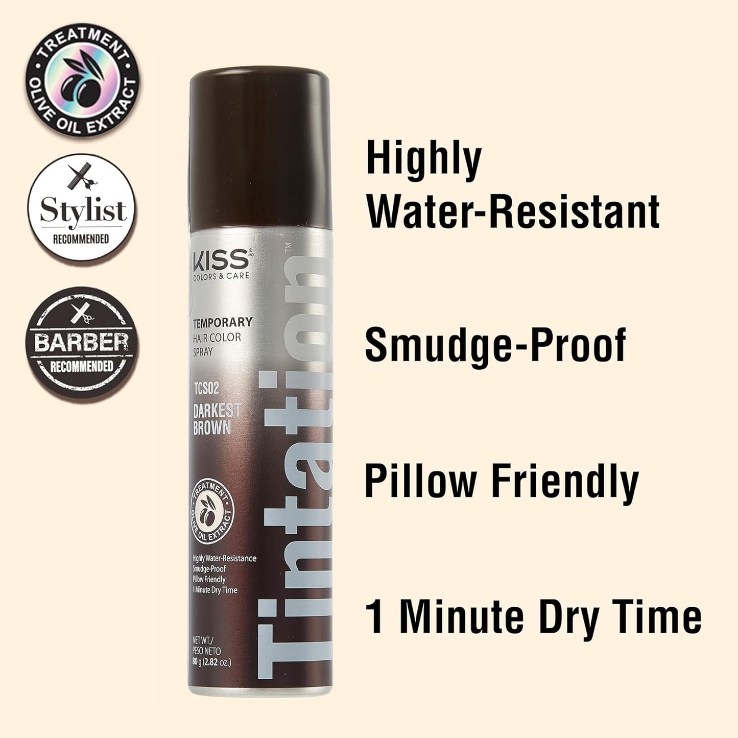 RED by Kiss Tintation Temporary Hair Color Spray, Instant Gray Root Cover Up, Water-Resistant, Smudge-Proof, Easy Wash Out, Hairline & Barber Touch-Up, Quick Dry (2 Pack) (Dark Brown)