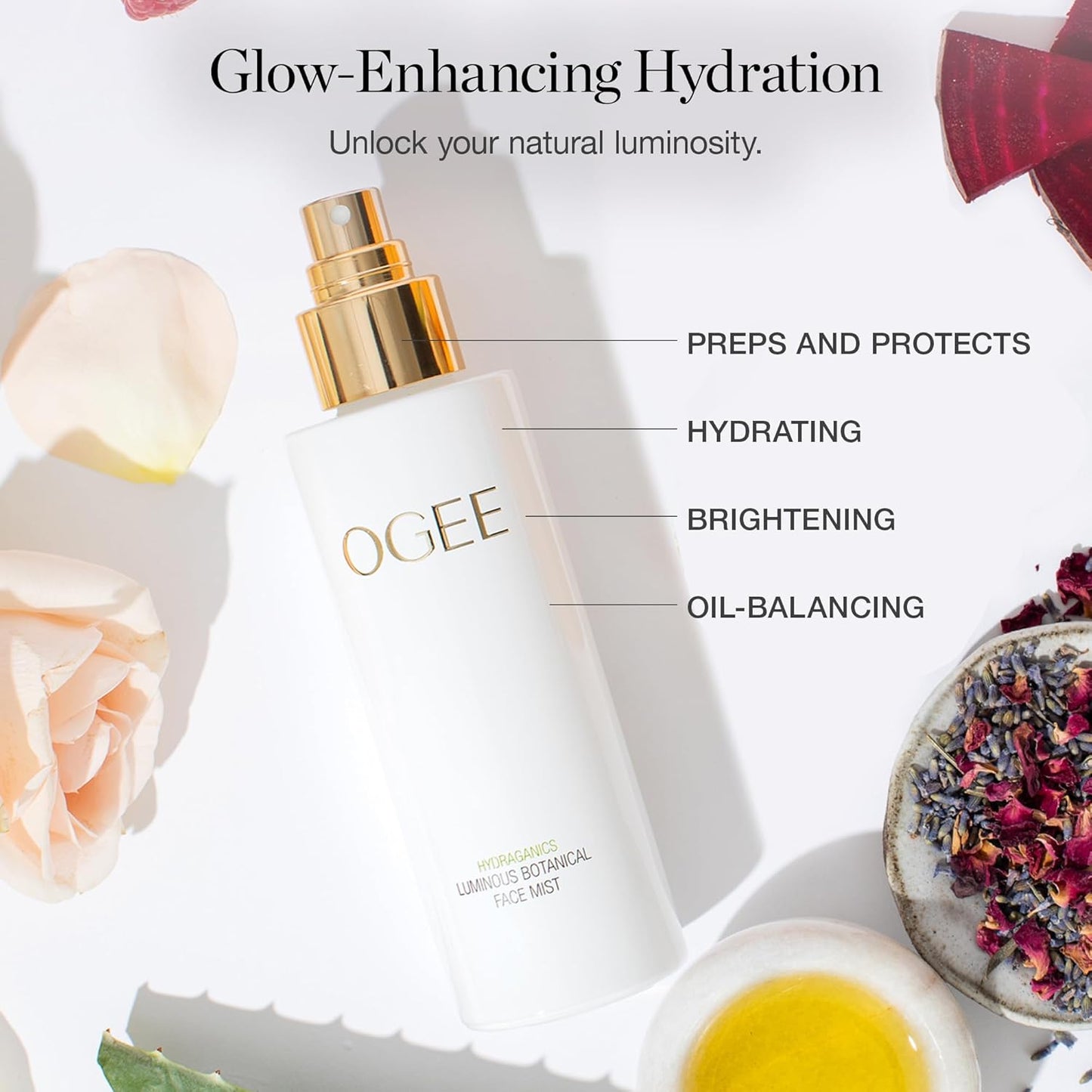 Ogee Rose Botanical Face Mist – Hydrating Organic Vegan Facial Mist, 90ml