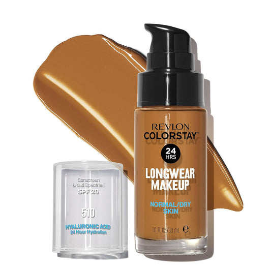 Revlon Liquid Foundation, ColorStay Face Makeup for Normal & Dry Skin, SPF 20, Longwear Medium-Full Coverage with Natural Finish, Oil Free, 510 Pecan, 1 Fl Oz