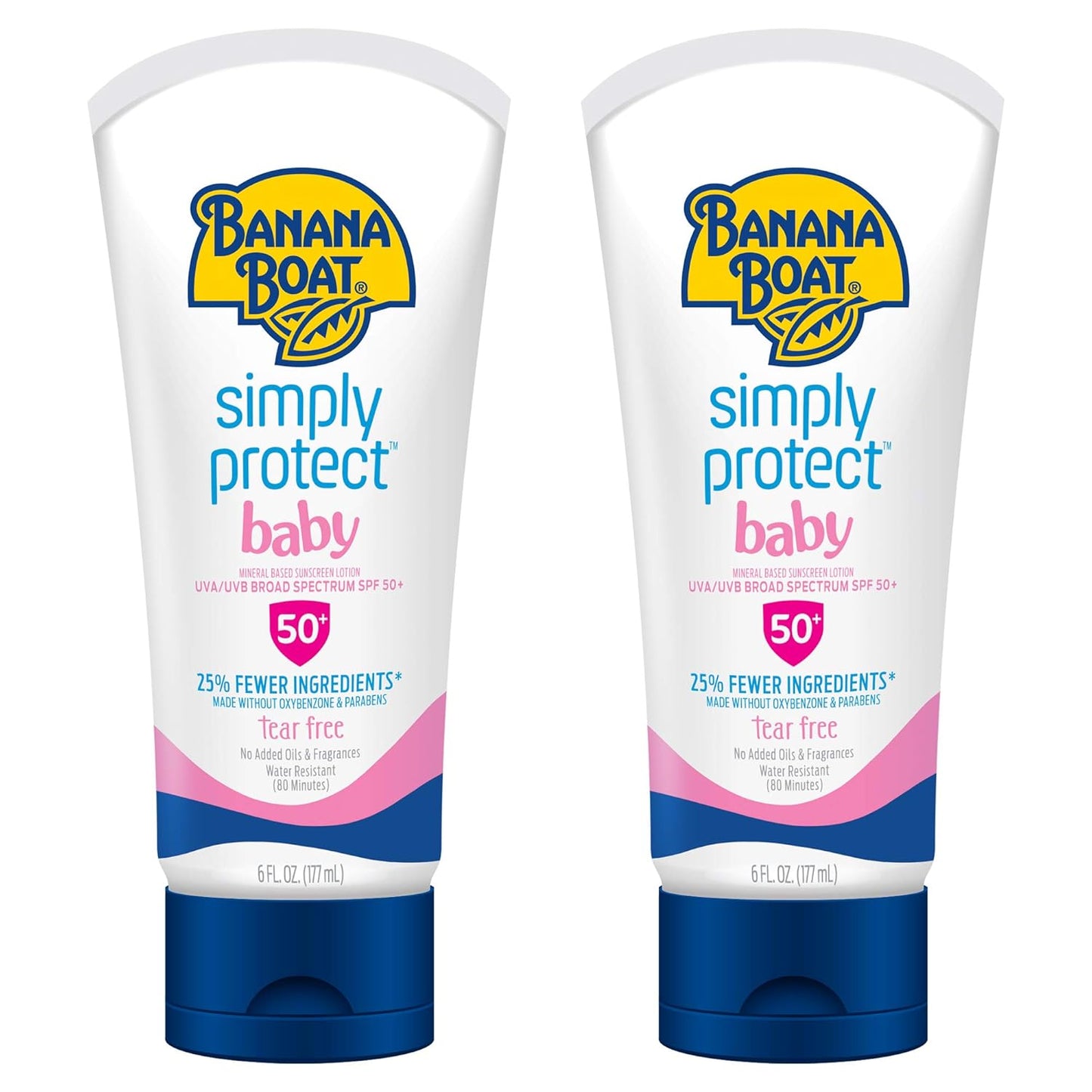 Banana Boat 100% Mineral Baby Sunscreen Lotion SPF 50 Twin Pack | SPF 50 Sunscreen for Babies, Baby Sunblock Lotion, Oxybenzone-Free, 6oz each