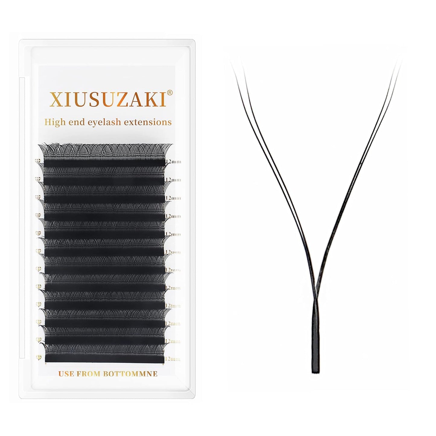 YY Lash Extensions Supplies Y Eyelash Extensions 0.05mm Thickness D Curl 14mm Premade Fans 4D Russian Volume Matte Black 12 Rows Crisscross Eye Lashes(YY-0.05-D,14mm)