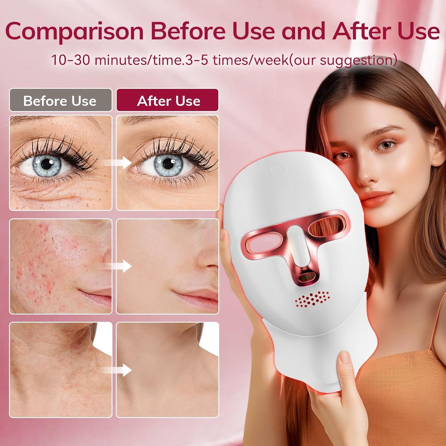 Red Light Therapy Mask for Face,Cordless LED Face Mask Light Therapy with Neck Device,USB C Rechargeable,Infrared Light Therapy Mask for Home Working Travel Yoga Sleep.