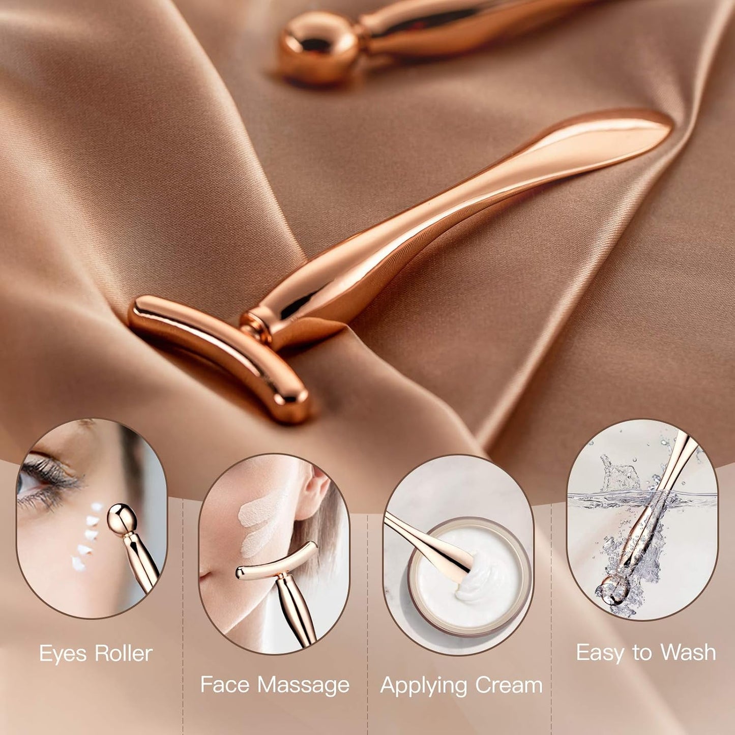 LISAPACK 2PCS Metal Eye Cream Applicator Wand Stick, Massager Tool for Facial Massage, Reduce Puffiness (Rose Gold)