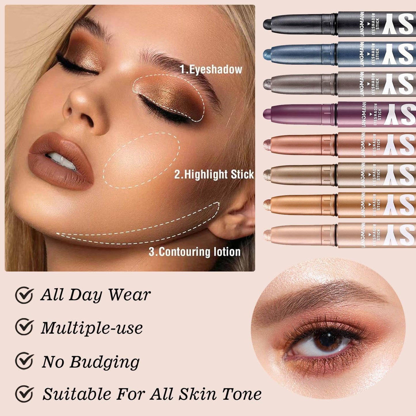 Red Eyeshadow Stick Shimmer Cream Single Eyeshadow Pencil Makeup, High Pigmented Crease-proof Eye Shadow Brightener Stick, Hypoallergenic Waterproof Long Lasting Eye Highlighter stick(B-12#)