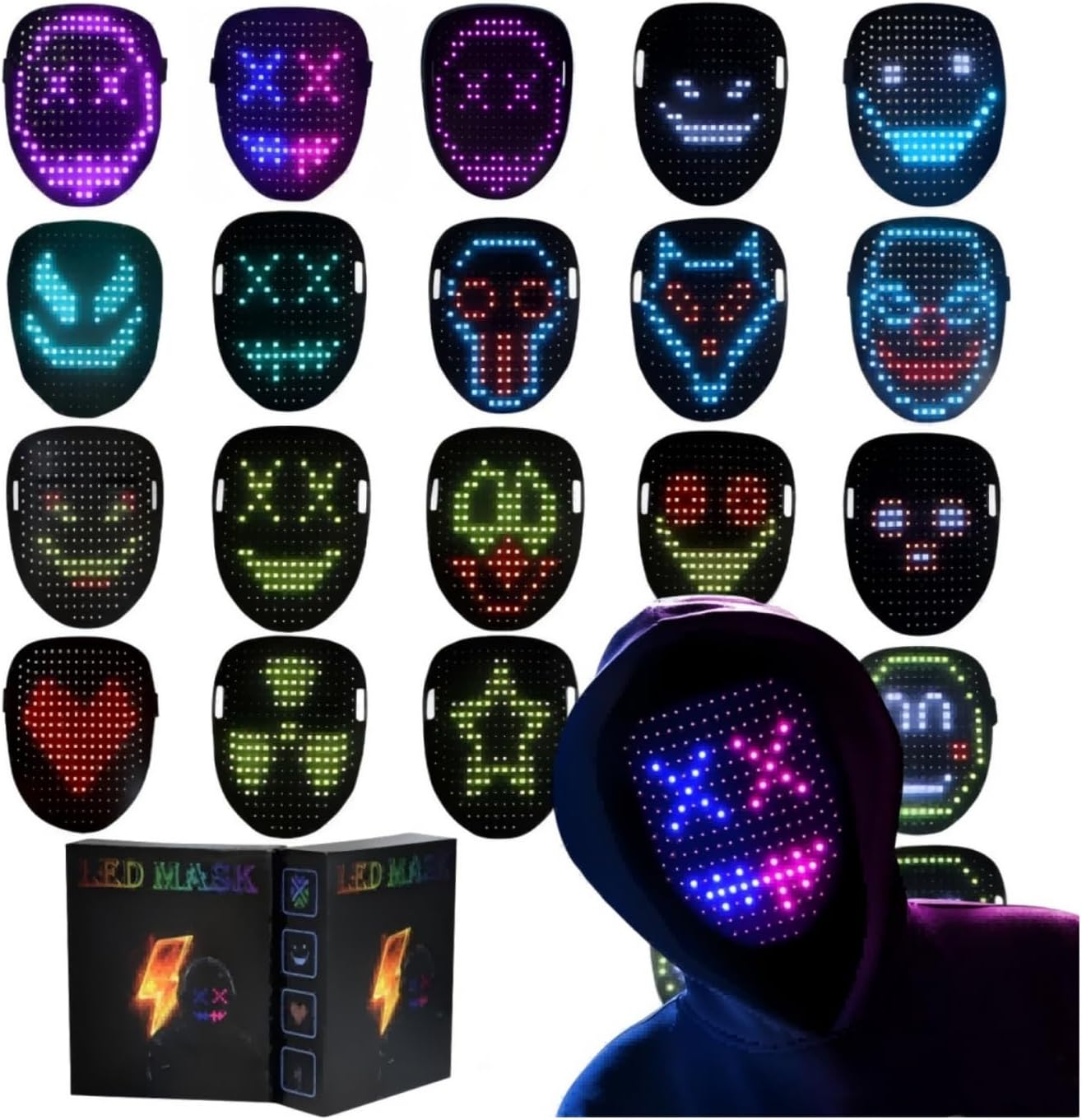 LED Mask with Gesture Sensing Transforming for Christmas/Birthday Present, Boys Light Up Masks for Halloween Role - Playing & Costume Parties
