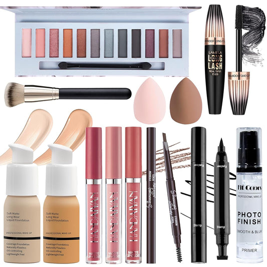 Makeup Set for Women Full Kit, Multipurpose Women’s Makeup Sets, Includes Eyeshadow Palette, Foundation Face Primer, Liquid Lipstick, Eyebrow Pencil Eyeliner Mascara, Makeup Brush