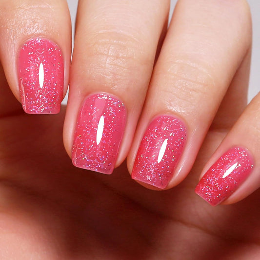 Imtiti Glitter Gel Nail Polish, Strawberry Pink Iridescent Glitter Gel Polish Diamond Shimmer Sparkle Soak Off UV LED Nail Gel Polish Autumn Winter Manicure 10ML