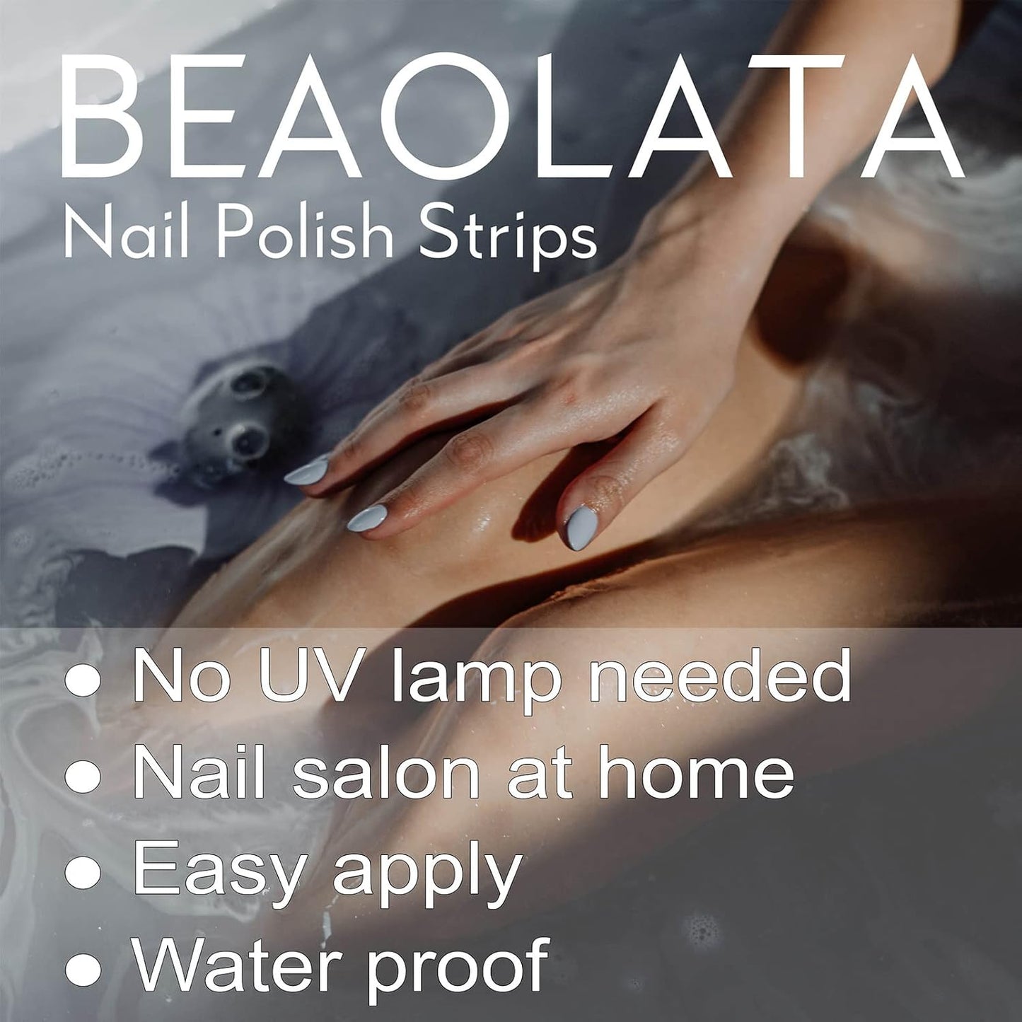 Nail Polish Strips, 32PCS Salon Quality Wraps, Long Lasting Gel Nail Stickers for Women Easy Apply& Remove (Moonlight Marine Blue)