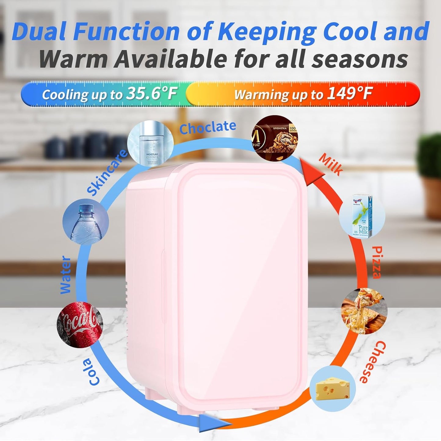 YASHE Mini Fridge, 6 Liter/8 Can 110V AC/DC Portable Thermoelectric Cooler Refrigerators for Bedroom, Skincare, Beverage, Office, Dorm Room and Car, Pink
